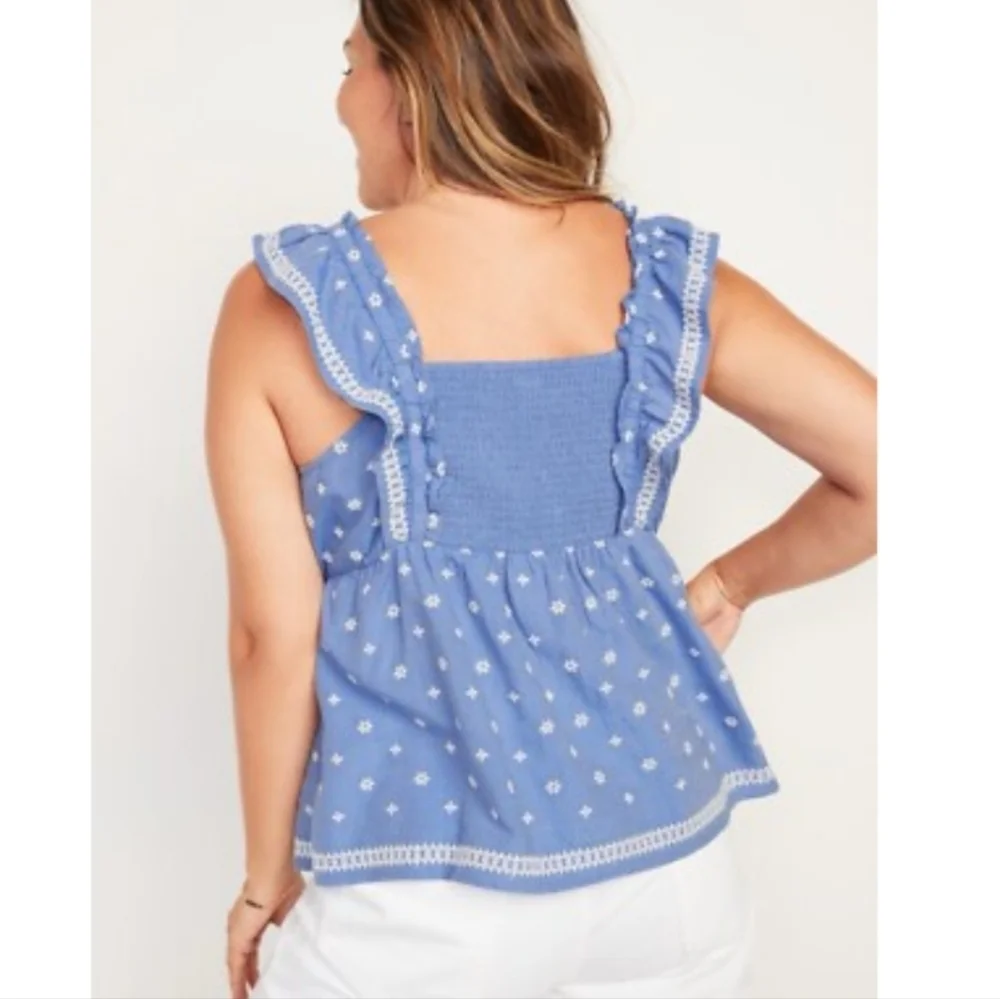 NWT Old Navy Embroidered Print Ruffle Babydoll Top - Picture 3 of 7
